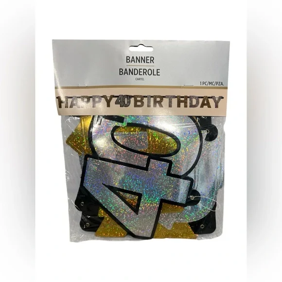 Happy 40th Birthday Banner - Gold and Silver - Picture 1 of 1